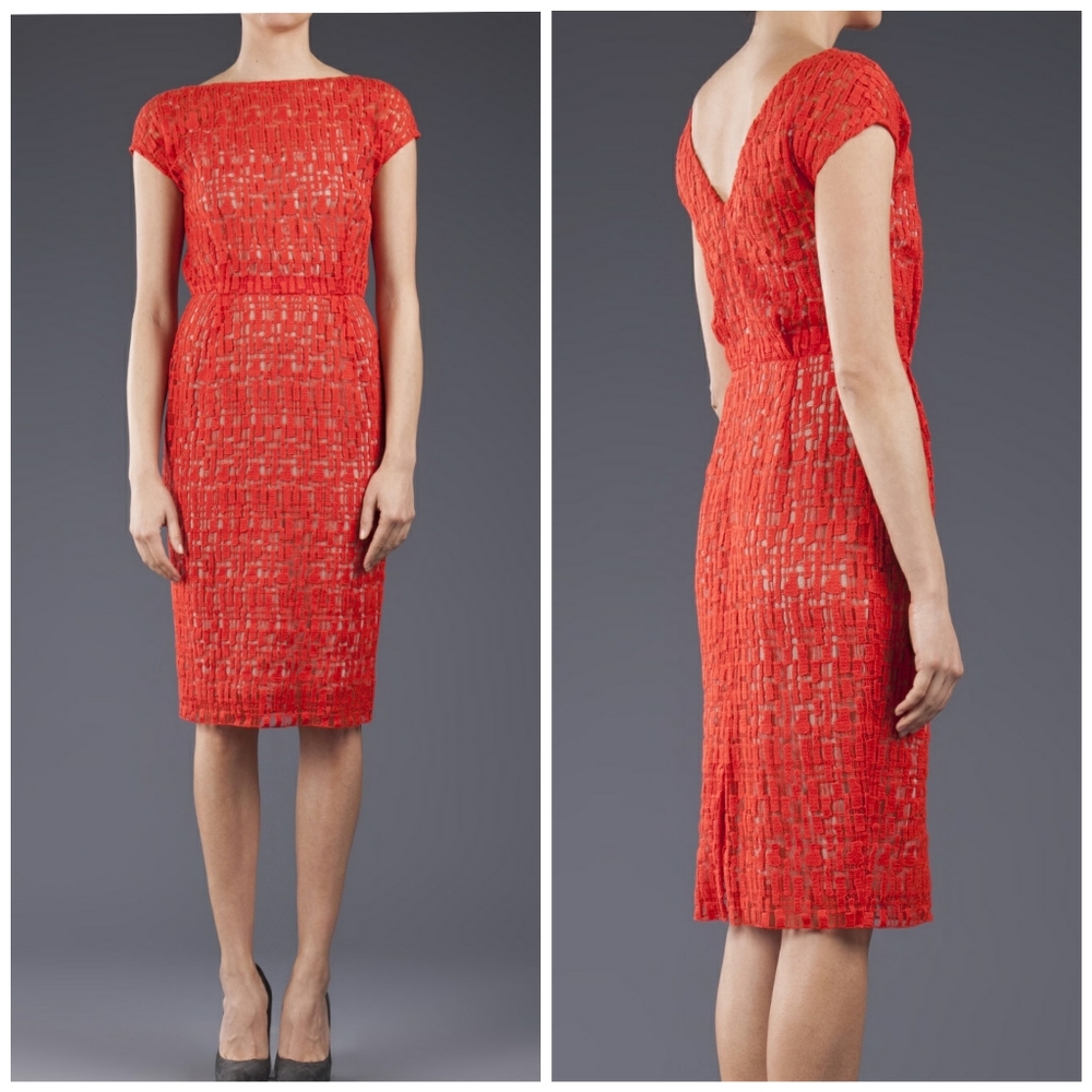 Lela Rose | Orange Jigsaw Silk Lace Shift Dress 4